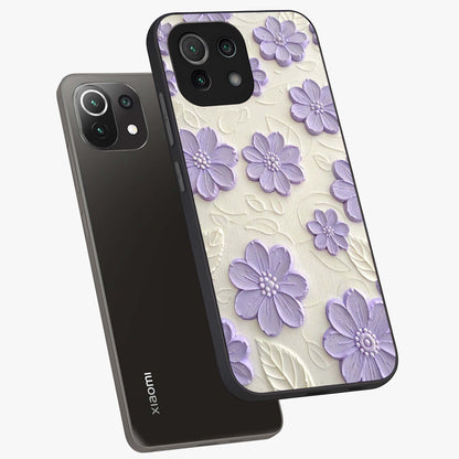 Floral Wall Art With Purple Flowers Glass Case displayed in angled mockup highlighting vibrant purple floral illustration with artistic aesthetic.