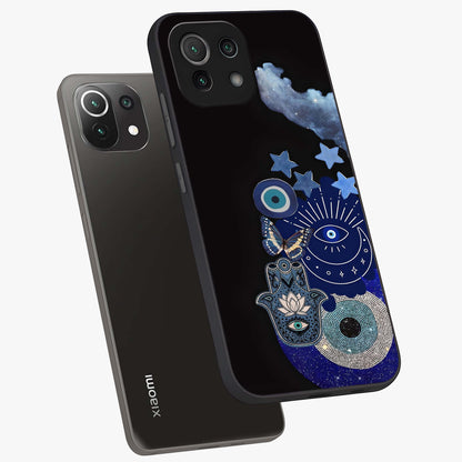 Galactic Charm Cluster Glass Case displayed in angled mockup highlighting luminous galaxy inspired design with dreamy aesthetic.