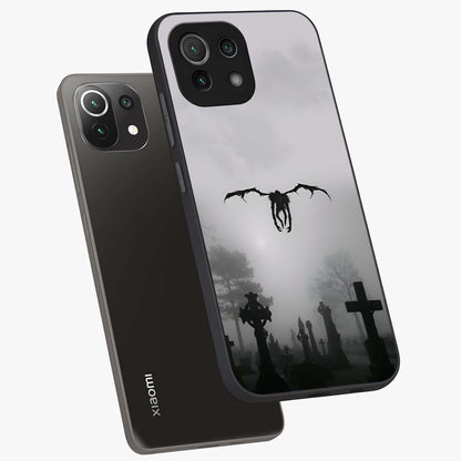 Graveyard Shadow Descent Glass Case displayed in angled mockup highlighting eerie shadow illustration with gothic aesthetic.