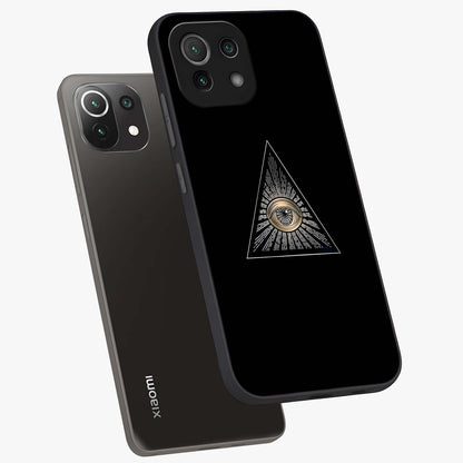 Illuminati Evil Glass Case displayed in angled mockup highlighting dark occult inspired design with bold aesthetic style.