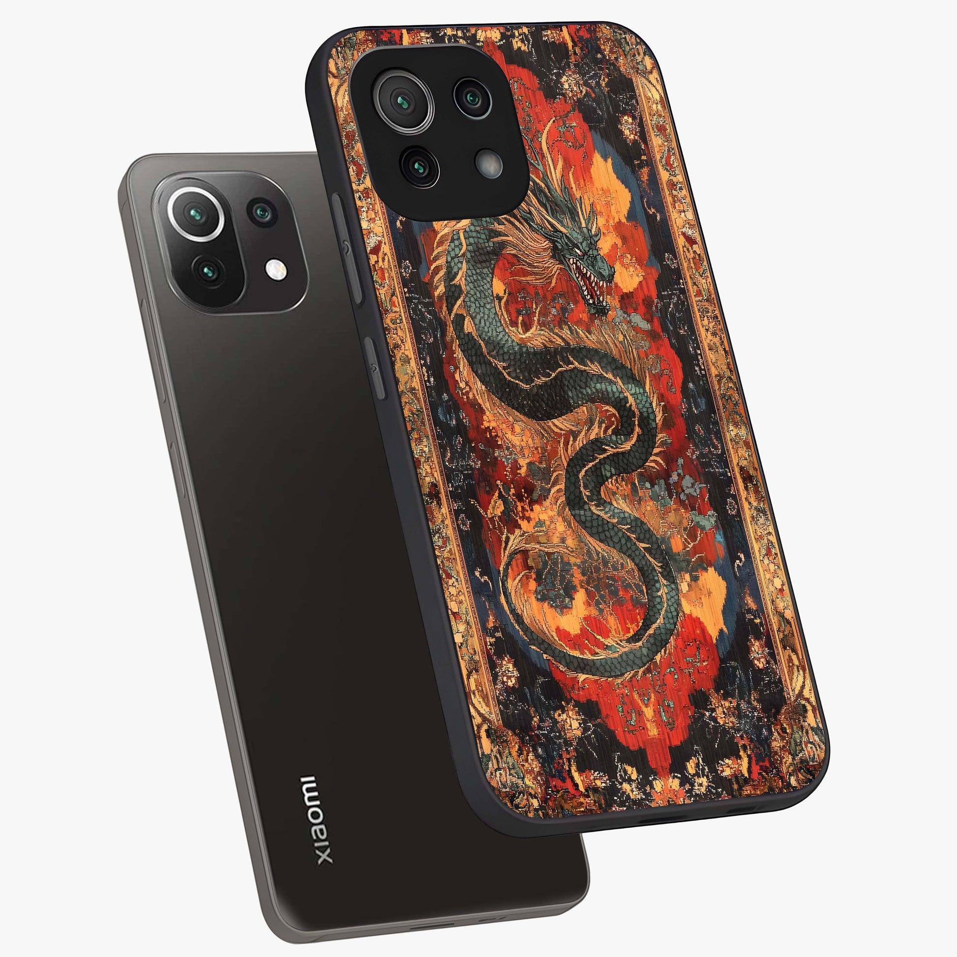 Inferno Dragon Soul Glass Case displayed in angled mockup highlighting powerful dragon illustration with inferno aesthetic.