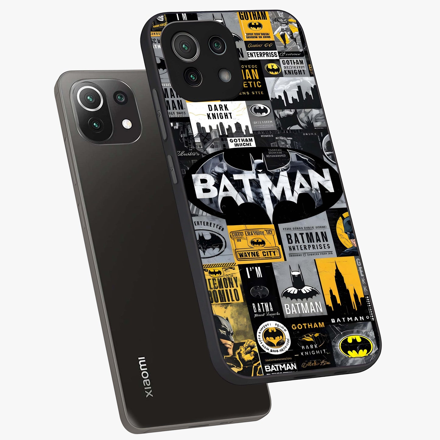 Knight Gotham Rise Glass Case displayed in angled mockup highlighting powerful knight silhouette design with dramatic aesthetic.