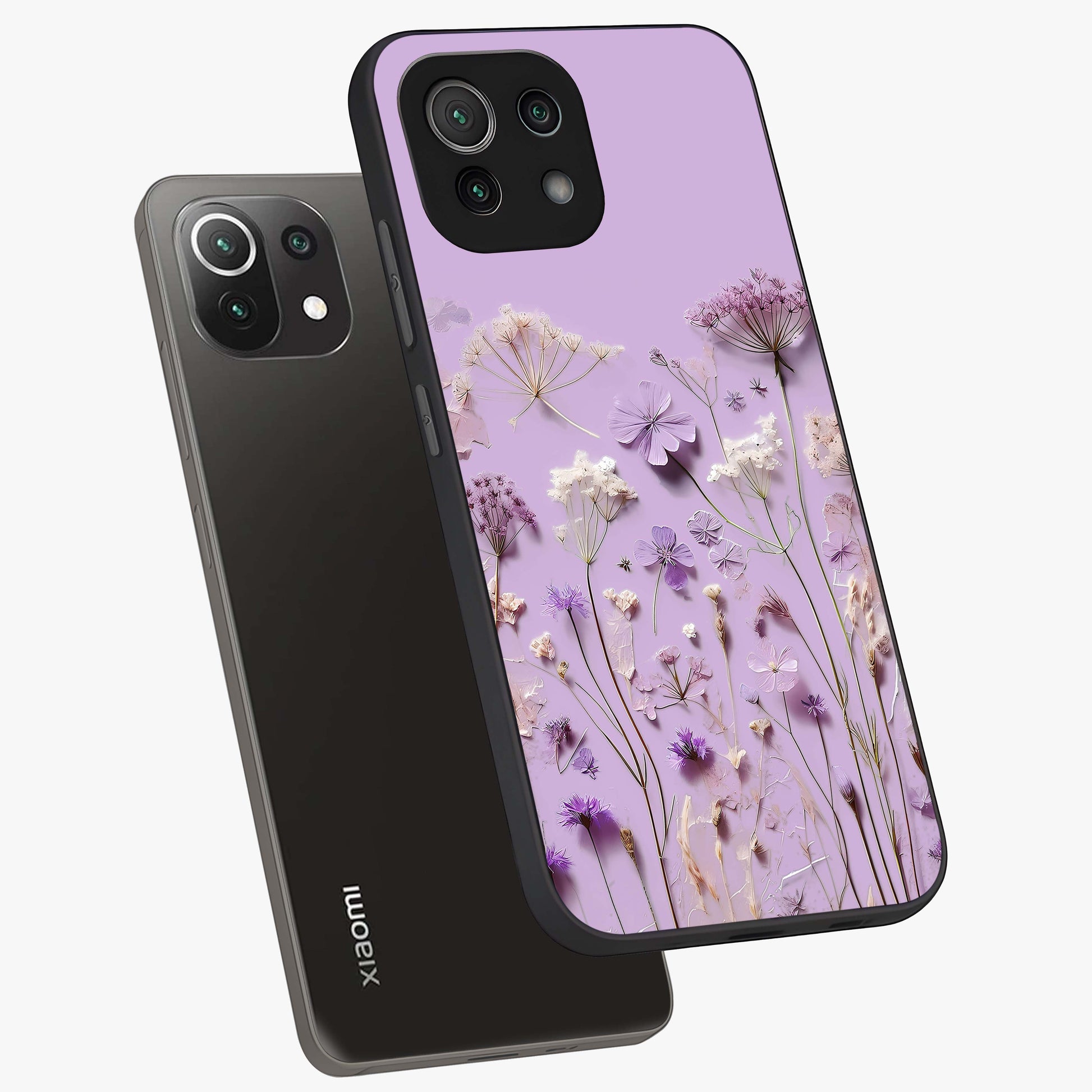 Lavender Blossom Dream Glass Case displayed in angled mockup highlighting dreamy lavender flower design with calming aesthetic style.