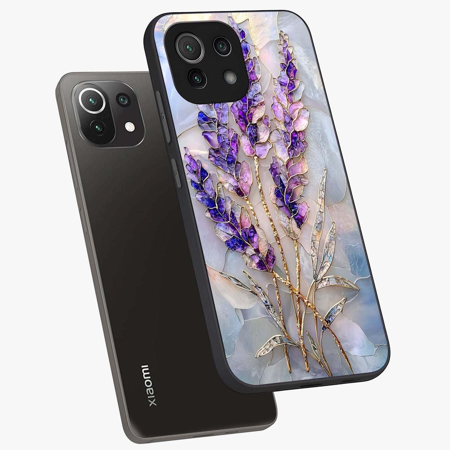 Lavender Dream Glow Glass Case displayed in angled mockup highlighting dreamy purple glow design with soft artistic style.