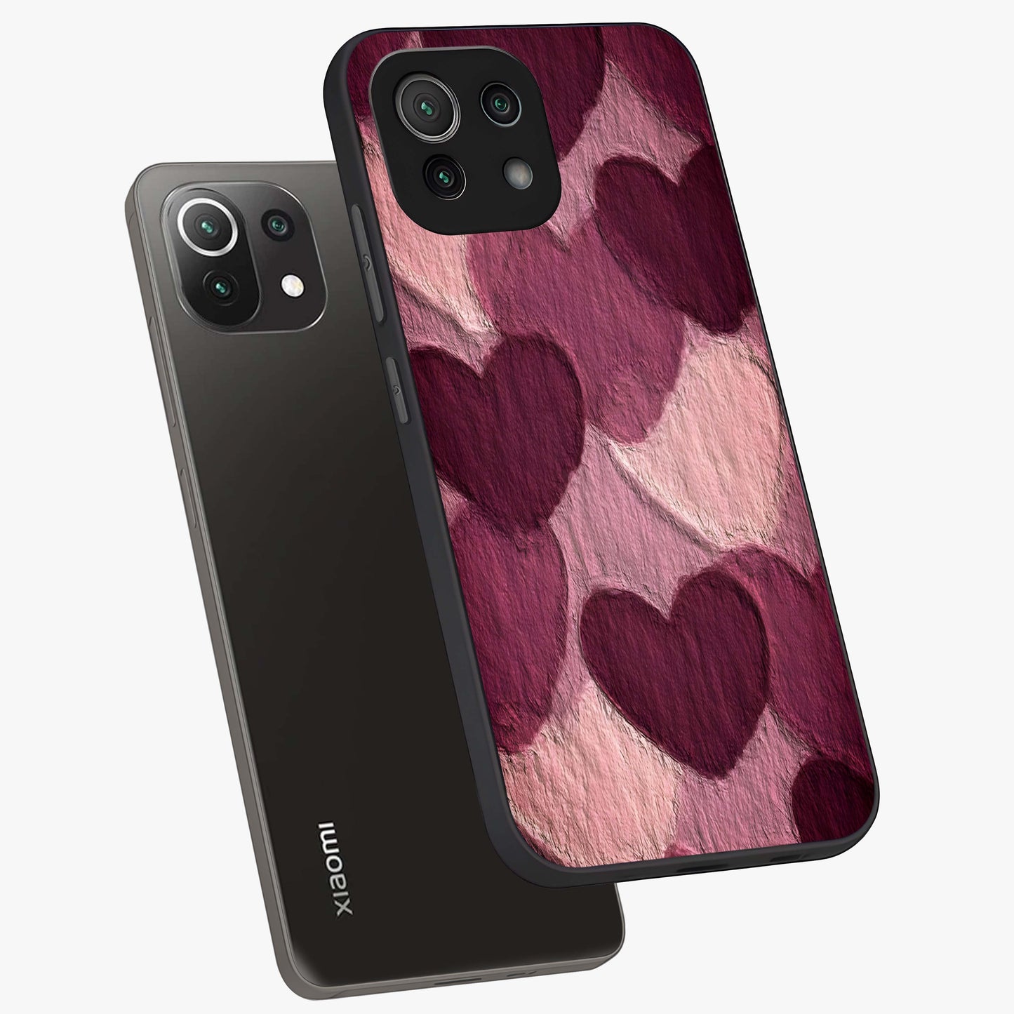 Layered Paper Hearts Glass Case displayed in angled mockup highlighting creative paper craft heart design with romantic aesthetic.