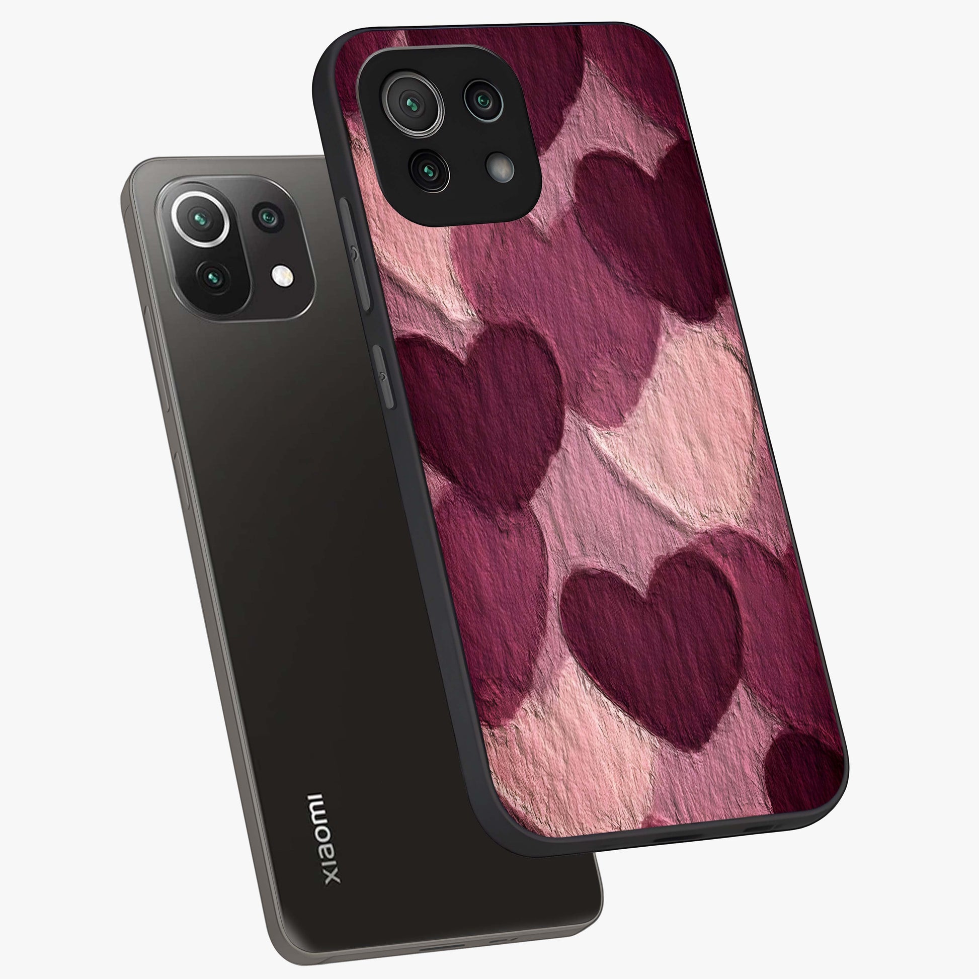Layered Paper Hearts Glass Case displayed in angled mockup highlighting creative paper craft heart design with romantic aesthetic.
