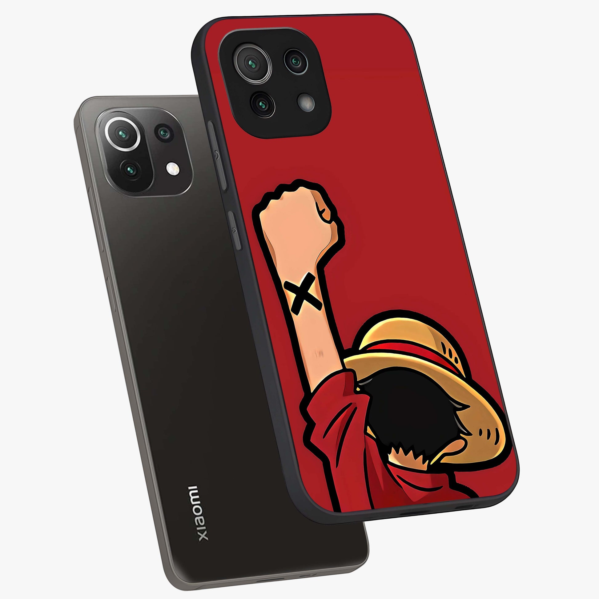 Luffy X Spirit Glass Case displayed in angled mockup highlighting powerful anime design with energetic action aesthetic.