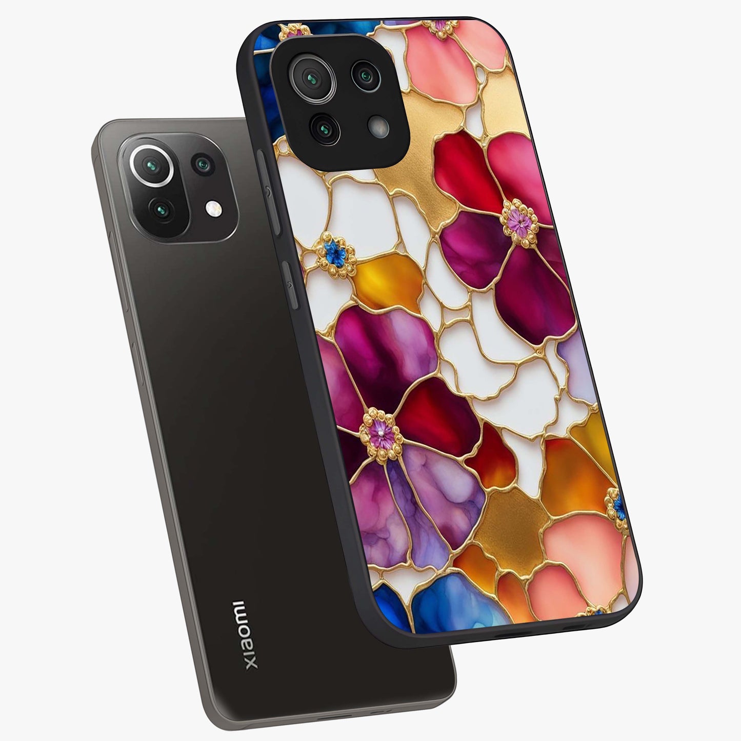 Marble Flower Pattern Glass Case displayed in angled mockup highlighting elegant marble floral design with modern aesthetic.