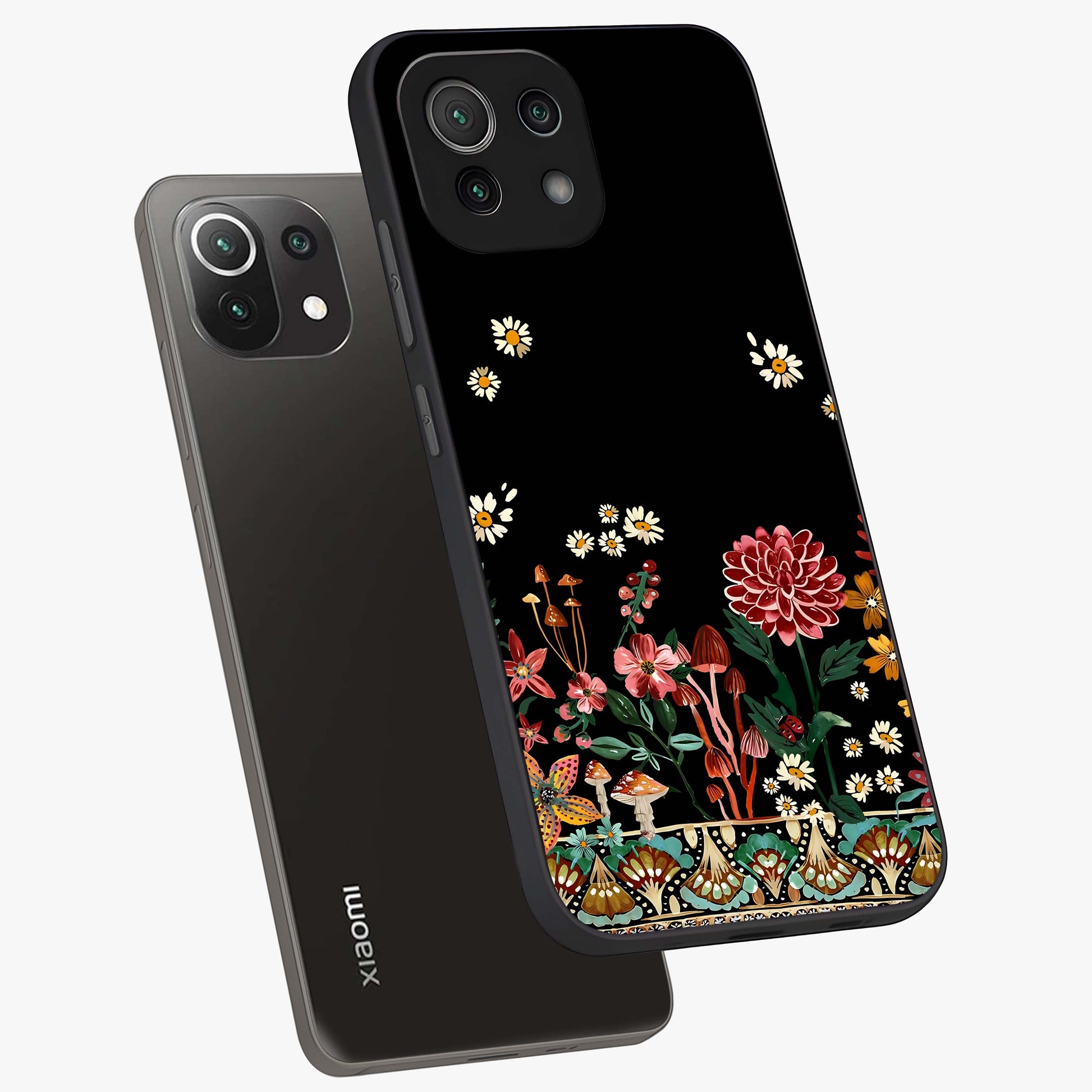 Midnight Bloom Pattern Glass Case displayed in angled mockup highlighting elegant flower design with midnight aesthetic style.