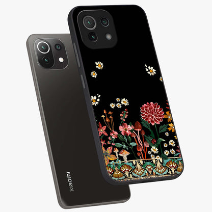 Midnight Bloom Pattern Glass Case displayed in angled mockup highlighting elegant flower design with midnight aesthetic style.