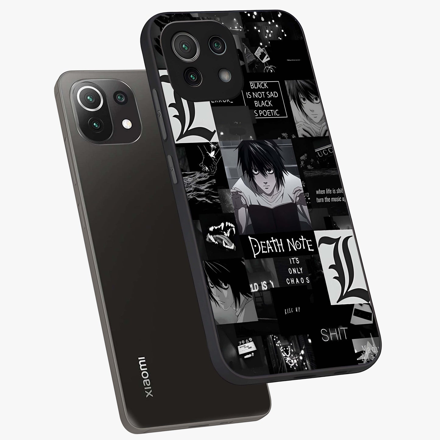 Midnight Chaos Mind Glass Case displayed in angled mockup highlighting chaotic artistic design with dramatic midnight aesthetic.