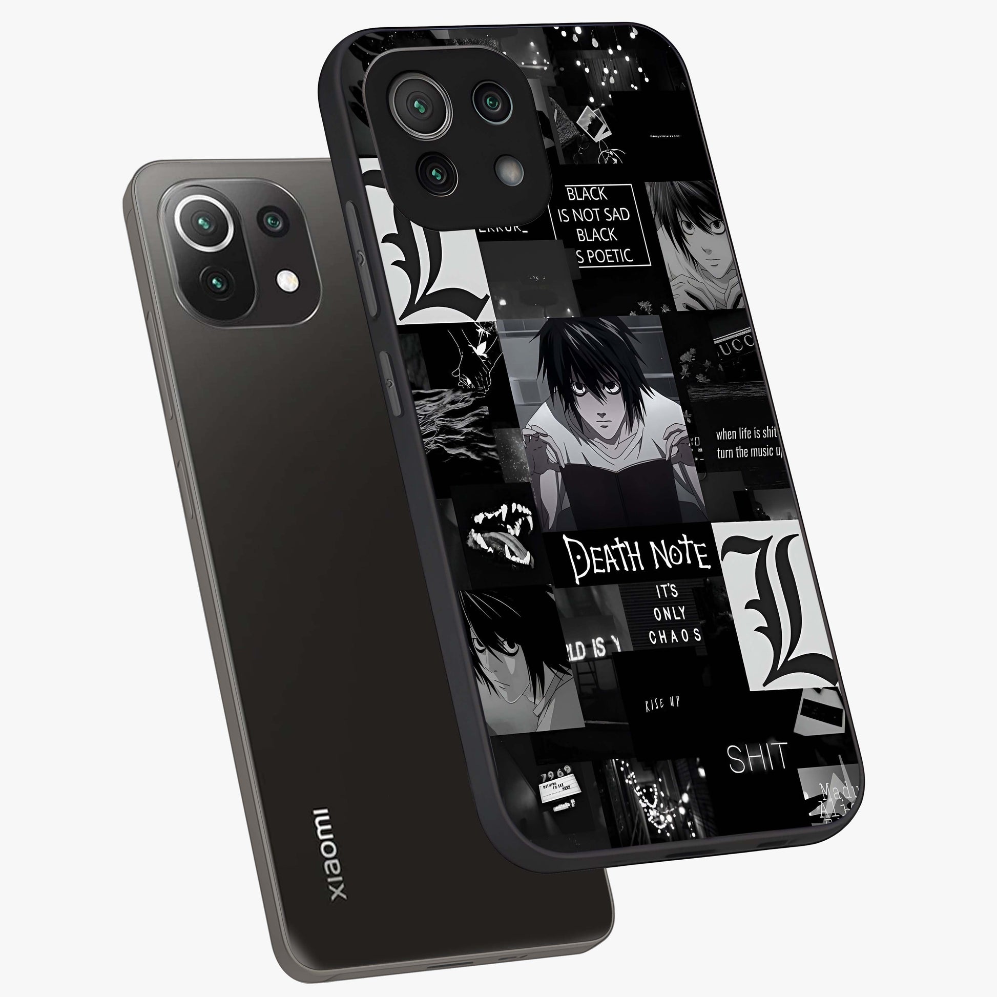 Midnight Chaos Mind Glass Case displayed in angled mockup highlighting chaotic artistic design with dramatic midnight aesthetic.