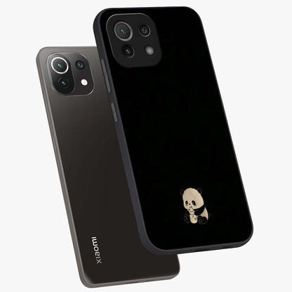 Midnight Panda Love Glass Case displayed in angled mockup highlighting adorable panda illustration with midnight aesthetic.