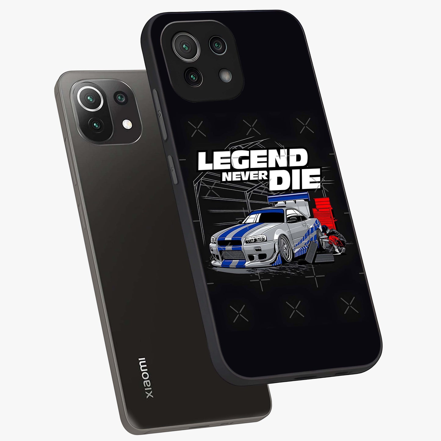Midnight Racing Legacy Glass Case displayed in angled mockup highlighting dynamic automotive design with bold midnight aesthetic.