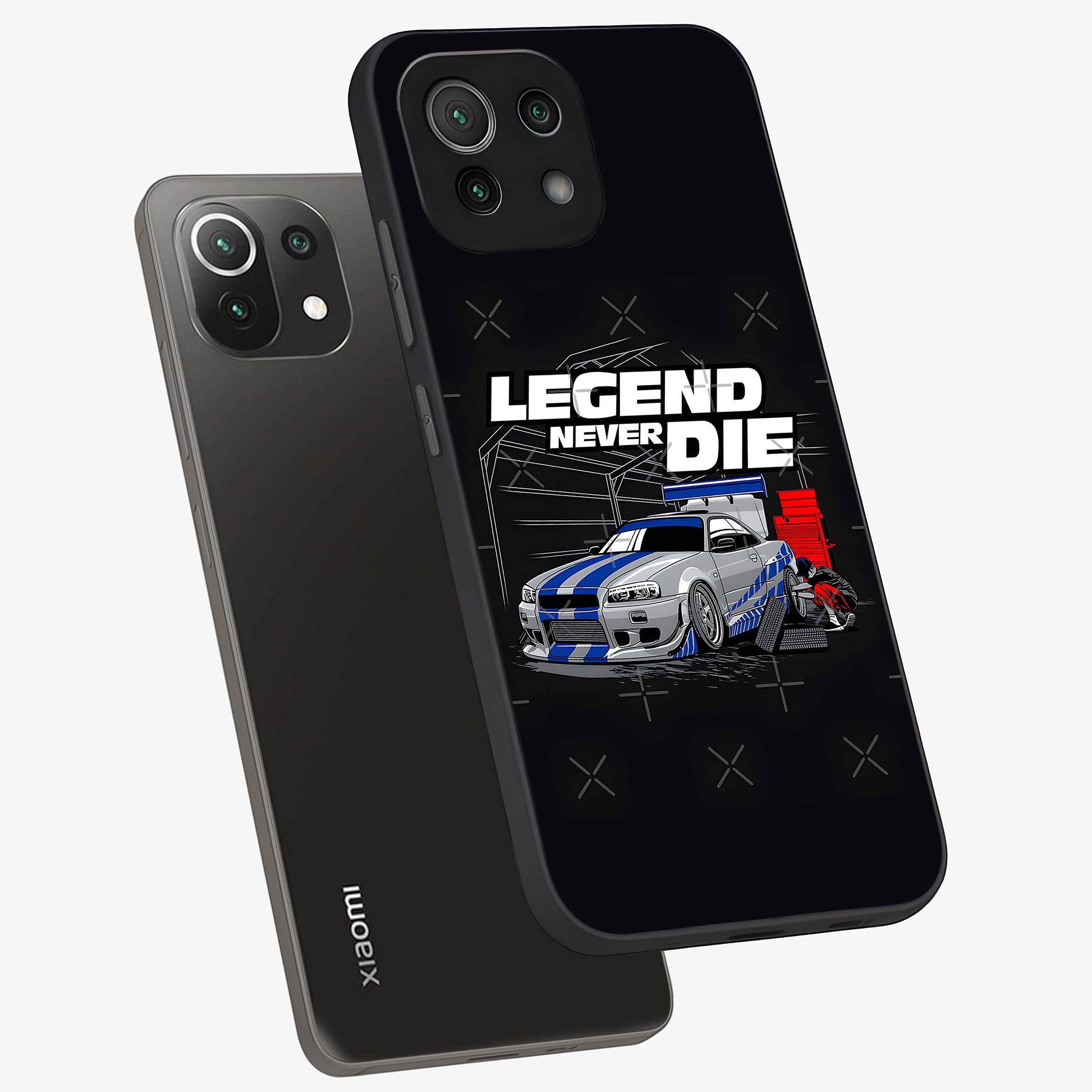 Midnight Racing Legacy Glass Case displayed in angled mockup highlighting dynamic automotive design with bold midnight aesthetic.
