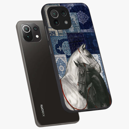 Midnight Stallion Blues Glass Case displayed in angled mockup highlighting powerful stallion illustration with deep midnight tones.