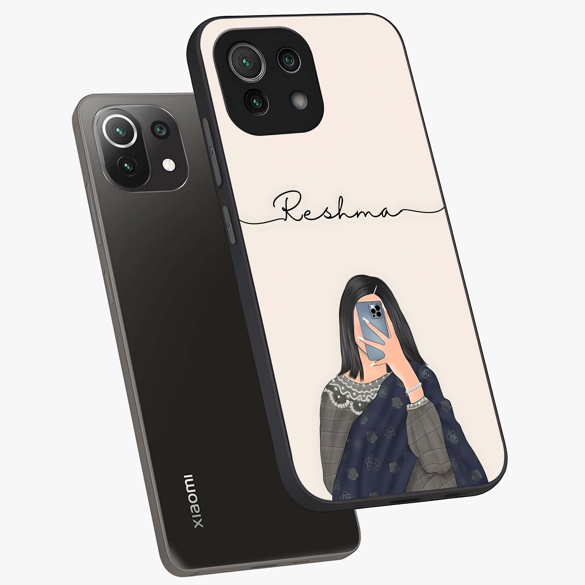 Mirror Mood Muse With Custom Name Glass Case displayed in angled mockup highlighting aesthetic mirror inspired design with custom name feature.