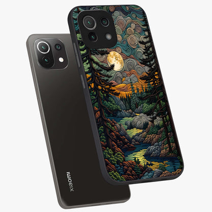 Moonlight Forest Dream Glass Case displayed in angled mockup highlighting dreamy forest design with glowing moon aesthetic.