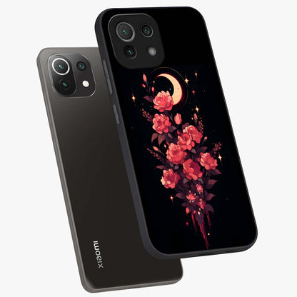 Moonlit Floral Elegance Glass Case displayed in angled mockup highlighting graceful flower design with soft moonlight aesthetic.