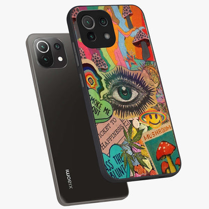 Mystic Eye Wonderland Glass Case displayed in angled mockup highlighting magical eye illustration with dreamy aesthetic.