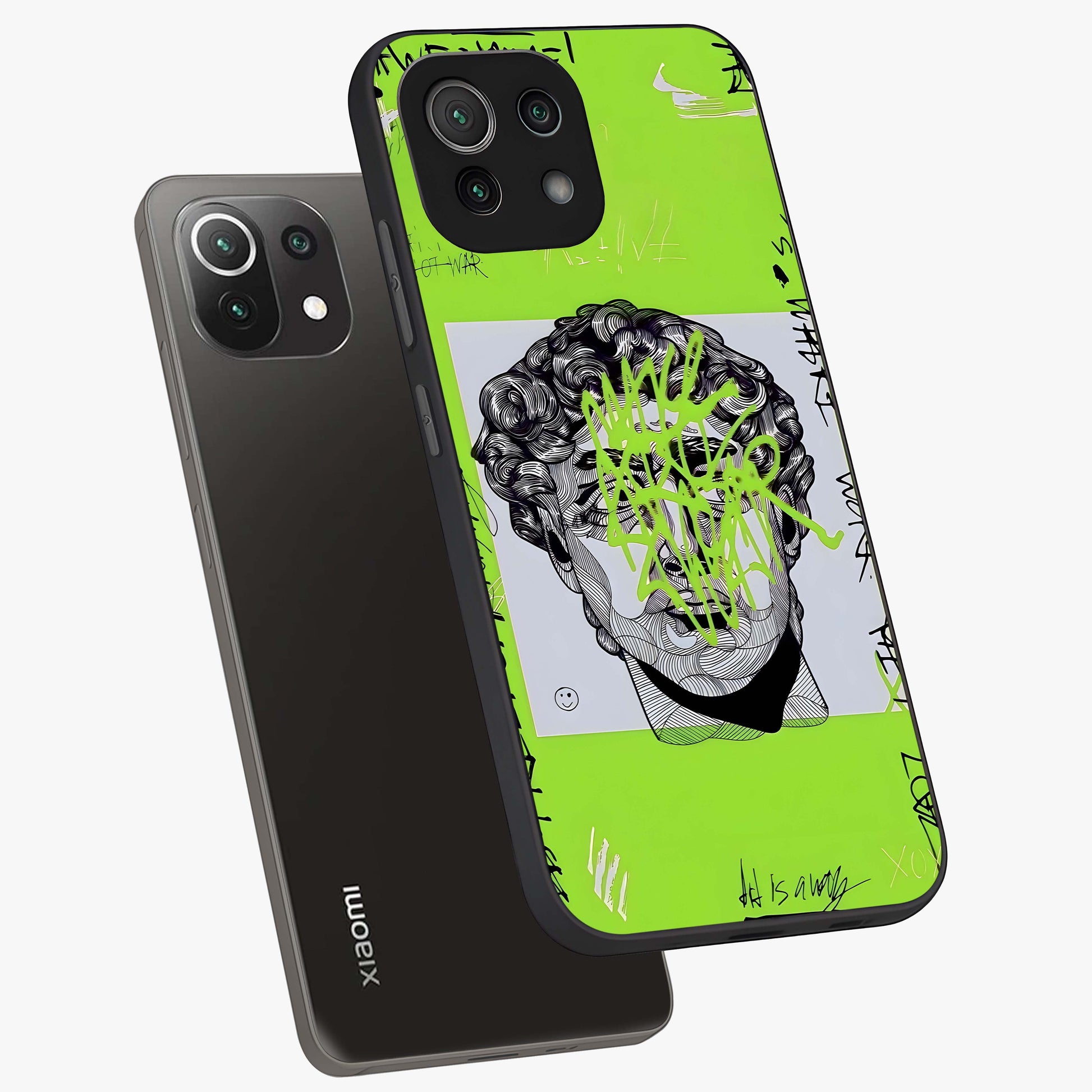 Neo Graffiti Rebellion Glass Case displayed in angled mockup highlighting urban street art design with rebellious aesthetic.