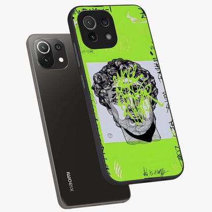 Neo Graffiti Rebellion Glass Case displayed in angled mockup highlighting urban street art design with rebellious aesthetic.