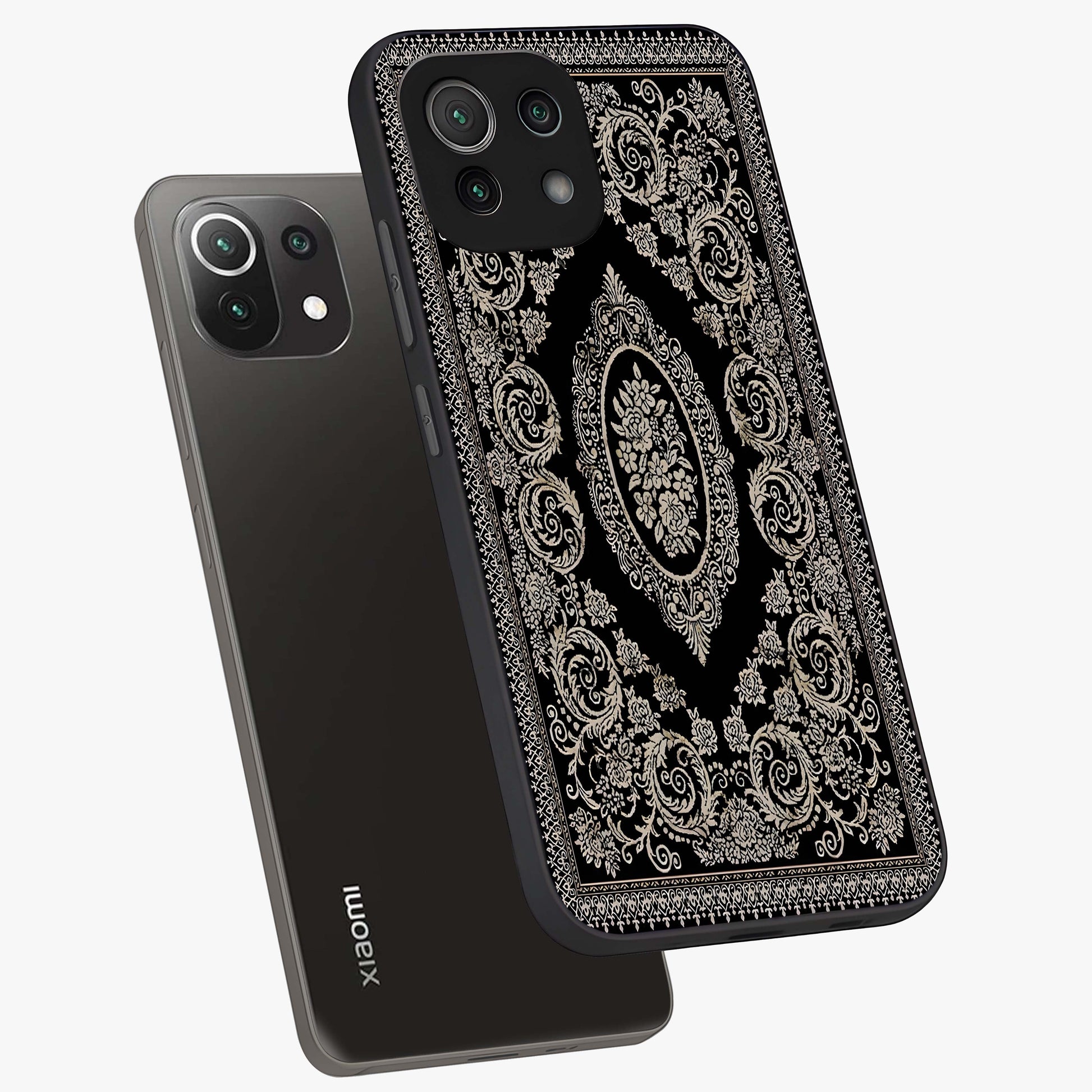 Noir Bloom Elegance Glass Case displayed in angled mockup highlighting refined flower design with stylish noir aesthetic.