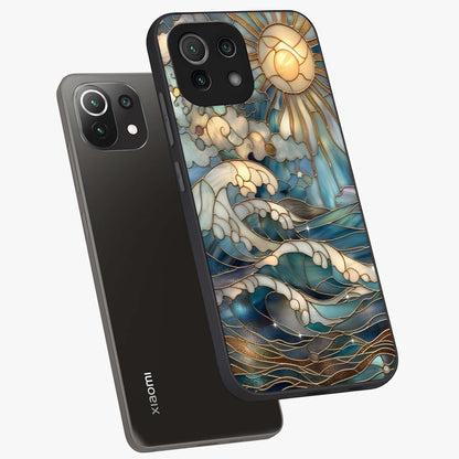 Oceanic Stained Printed Glass Case displayed in angled mockup highlighting colorful aquatic design with artistic aesthetic style.