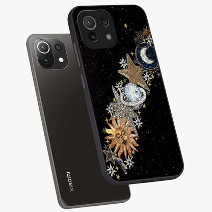 Pearls Universe Object Glass Case displayed in angled mockup highlighting celestial pearl design with dreamy aesthetic.