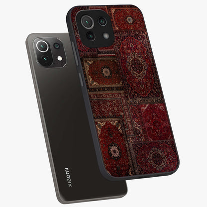 Persian Velvet Tale Glass Case displayed in angled mockup highlighting ornate textile inspired design with royal aesthetic.