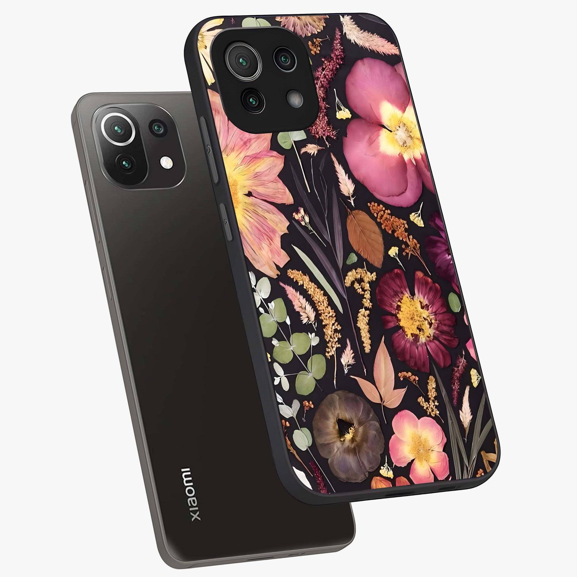 Petal Dream Tapestry Glass Case displayed in angled mockup highlighting decorative petal pattern with elegant botanical aesthetic.