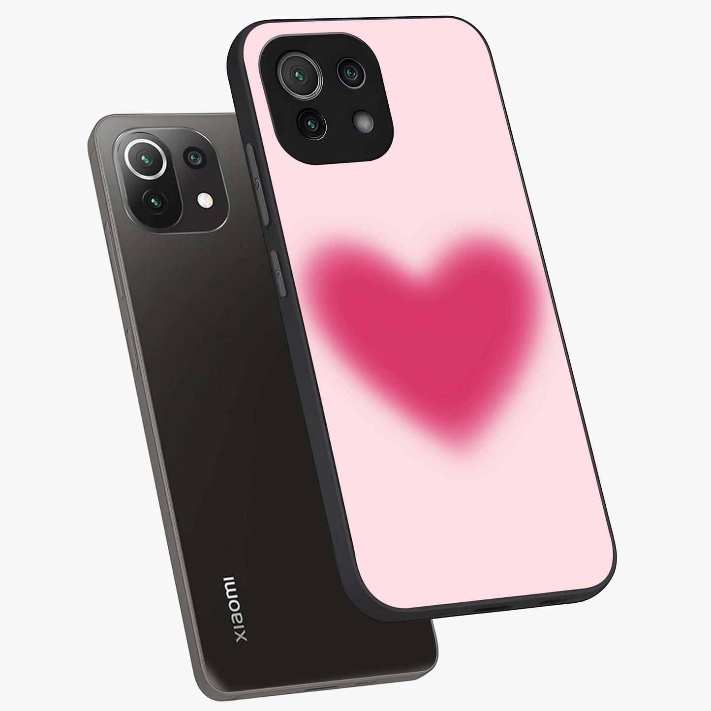 Pink Aura Heart Glass Case displayed in angled mockup highlighting vibrant pink heart design with dreamy aura aesthetic.
