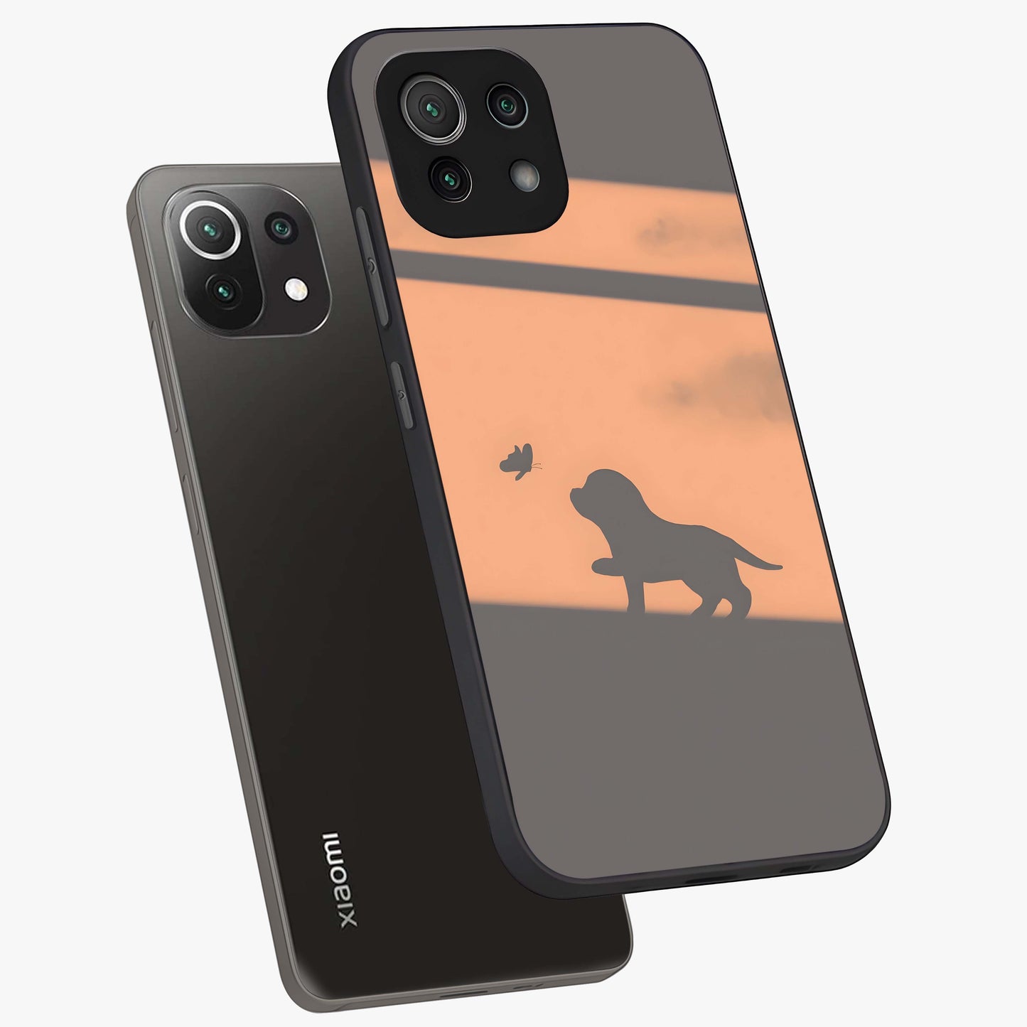 Puppy Shadow Art Glass Case displayed in angled mockup highlighting playful dog illustration with artistic shadow aesthetic.