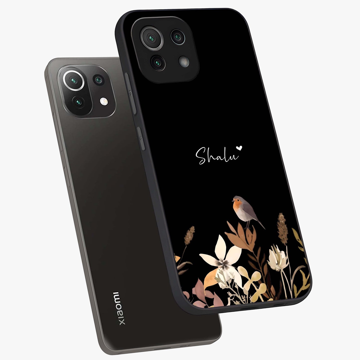 Quiet Garden Tune Custom Name Glass Case displayed in angled mockup highlighting delicate floral garden design with custom name feature.