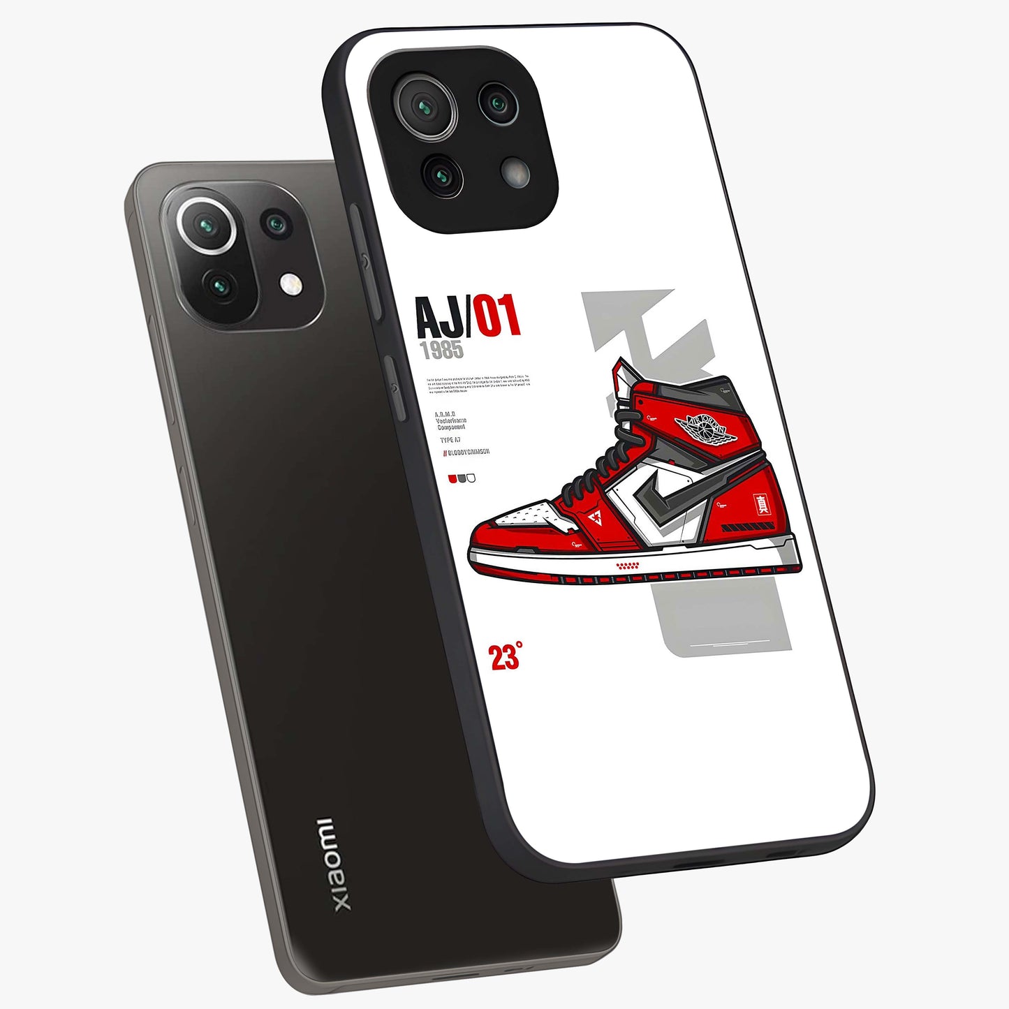Retro Sneaker Blueprint Glass Case displayed in angled mockup highlighting detailed shoe design with sporty retro aesthetic.