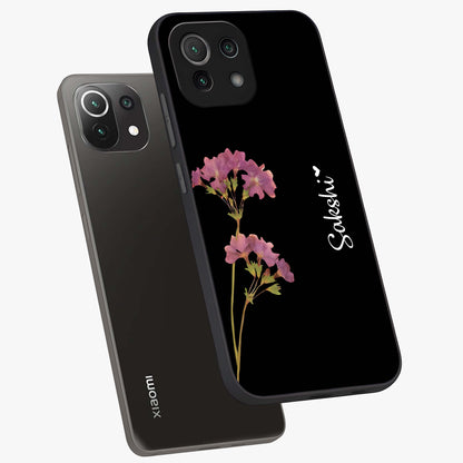 Riching Lavender Flower Custom Name Glass Case displayed in angled mockup highlighting delicate lavender flower design with custom name feature.
