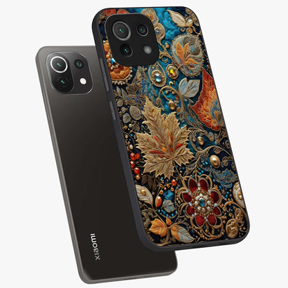 Royal Jewel Garden Glass Case displayed in angled mockup highlighting vibrant jewel inspired floral design with elegant aesthetic.