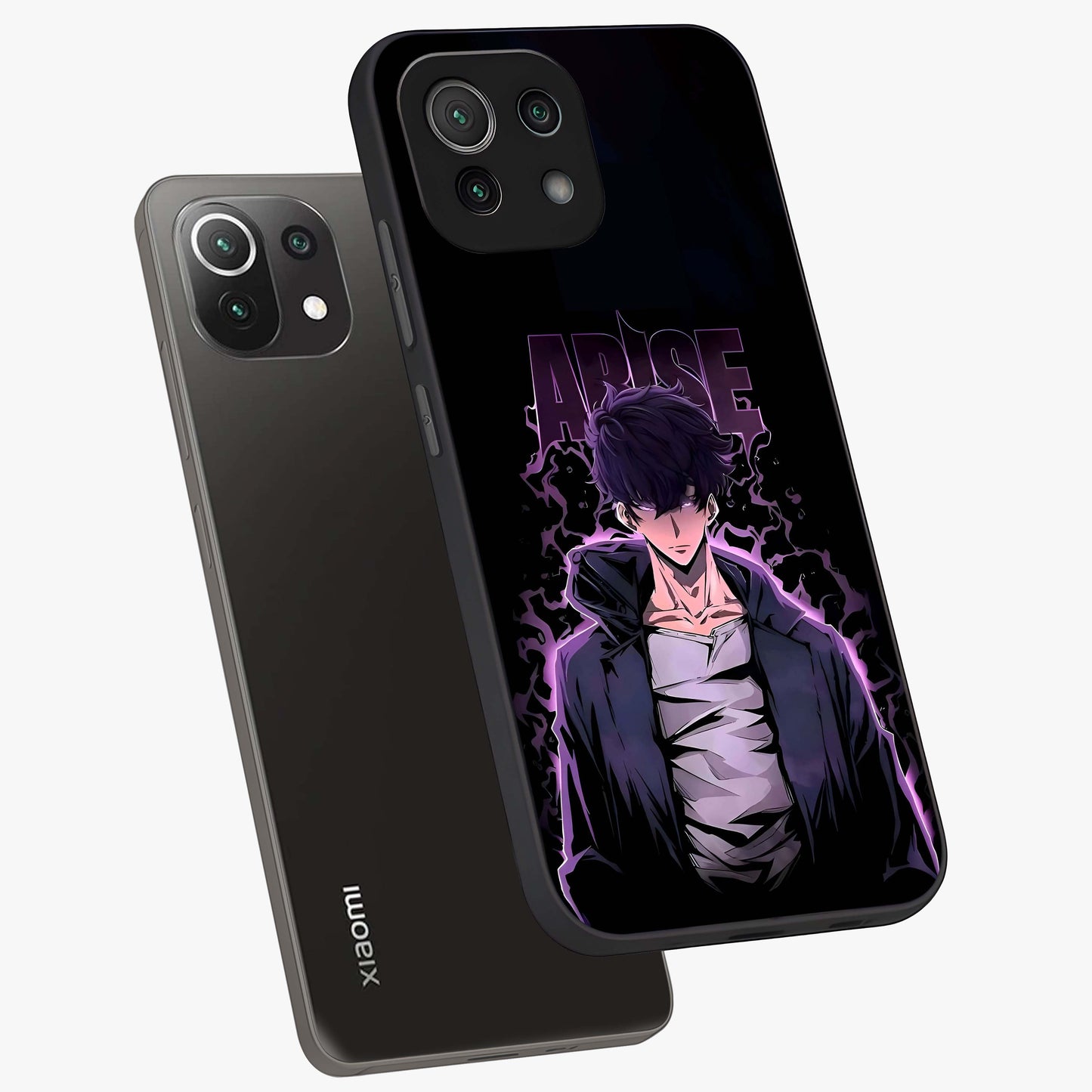 Shadow Monarch Awakening Glass Case displayed in angled mockup highlighting dramatic shadow warrior design with fantasy aesthetic.