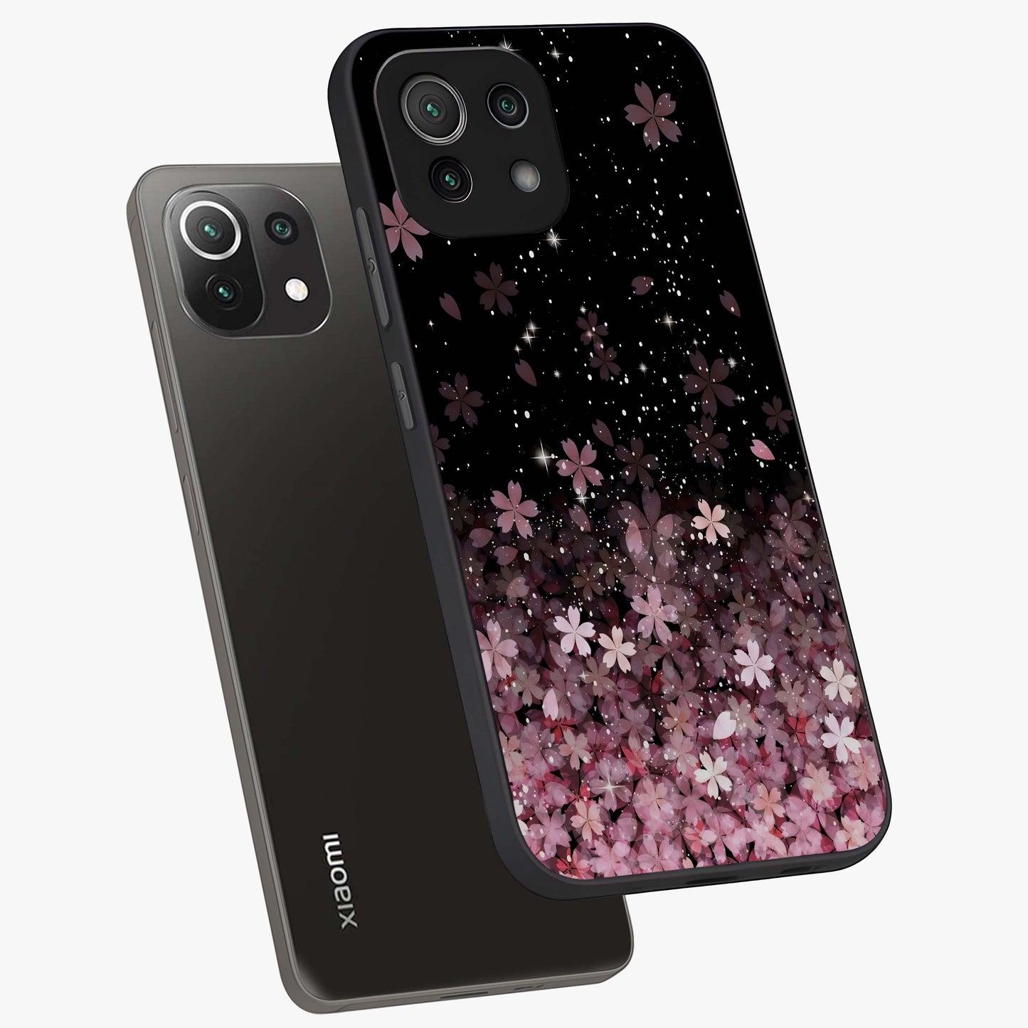 Small Starry Flowers Glass Case displayed in angled mockup highlighting tiny flower pattern with celestial aesthetic style.
