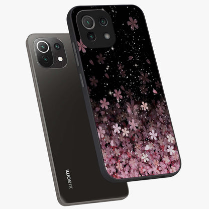 Small Starry Flowers Glass Case displayed in angled mockup highlighting tiny flower pattern with celestial aesthetic style.