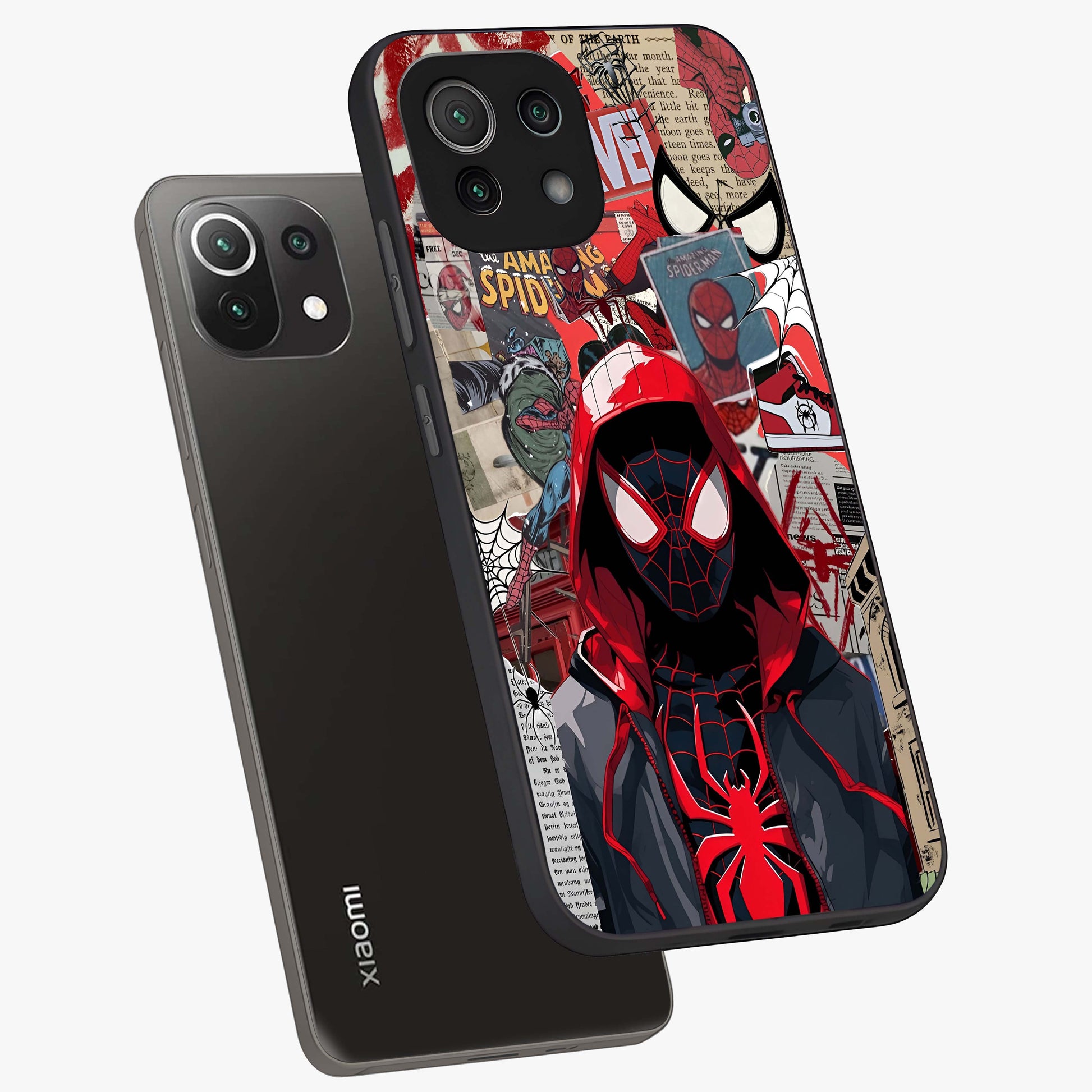 Spider Collage Street Glass Case displayed in angled mockup highlighting dynamic street style collage design with comic aesthetic.