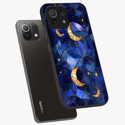 Starlit Sky Tapestry Glass Case displayed in angled mockup highlighting celestial night pattern with artistic aesthetic style.