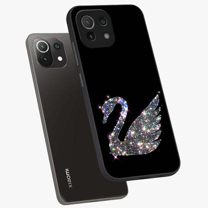 Starlit Swan Grace Glass Case displayed in angled mockup highlighting elegant swan illustration with dreamy celestial aesthetic.