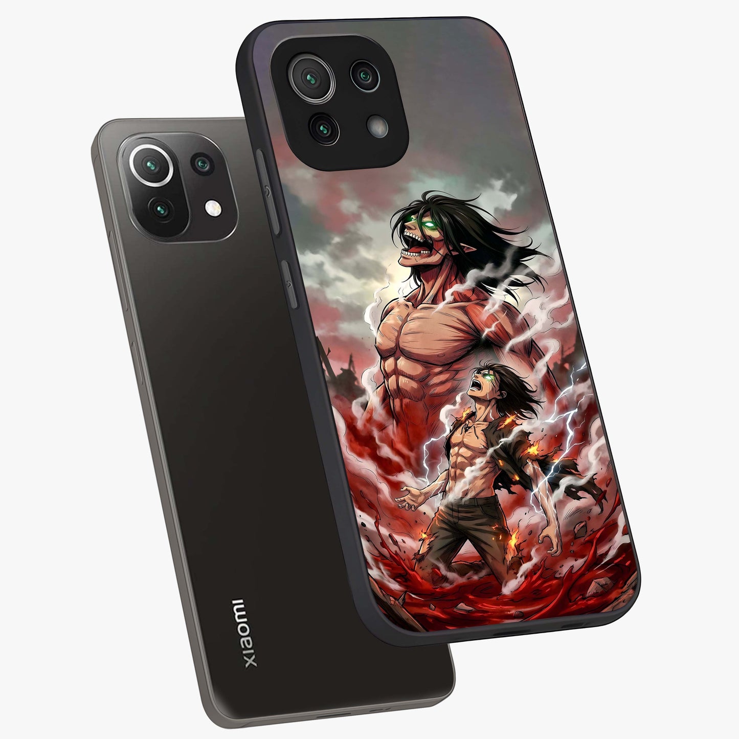 Titan Awakening Fury Glass Case displayed in angled mockup highlighting dramatic giant warrior design with bold anime aesthetic.