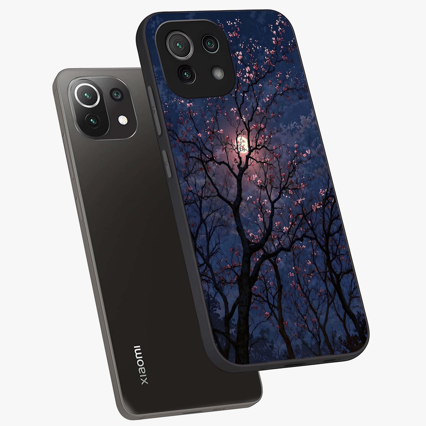 Twilight Sakura Serenade Glass Case displayed in angled mockup highlighting delicate sakura flower design with dreamy aesthetic.