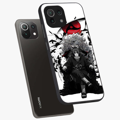 Uchiha Shadow Throne Glass Case displayed in angled mockup highlighting glowing aquatic design with celestial aesthetic.