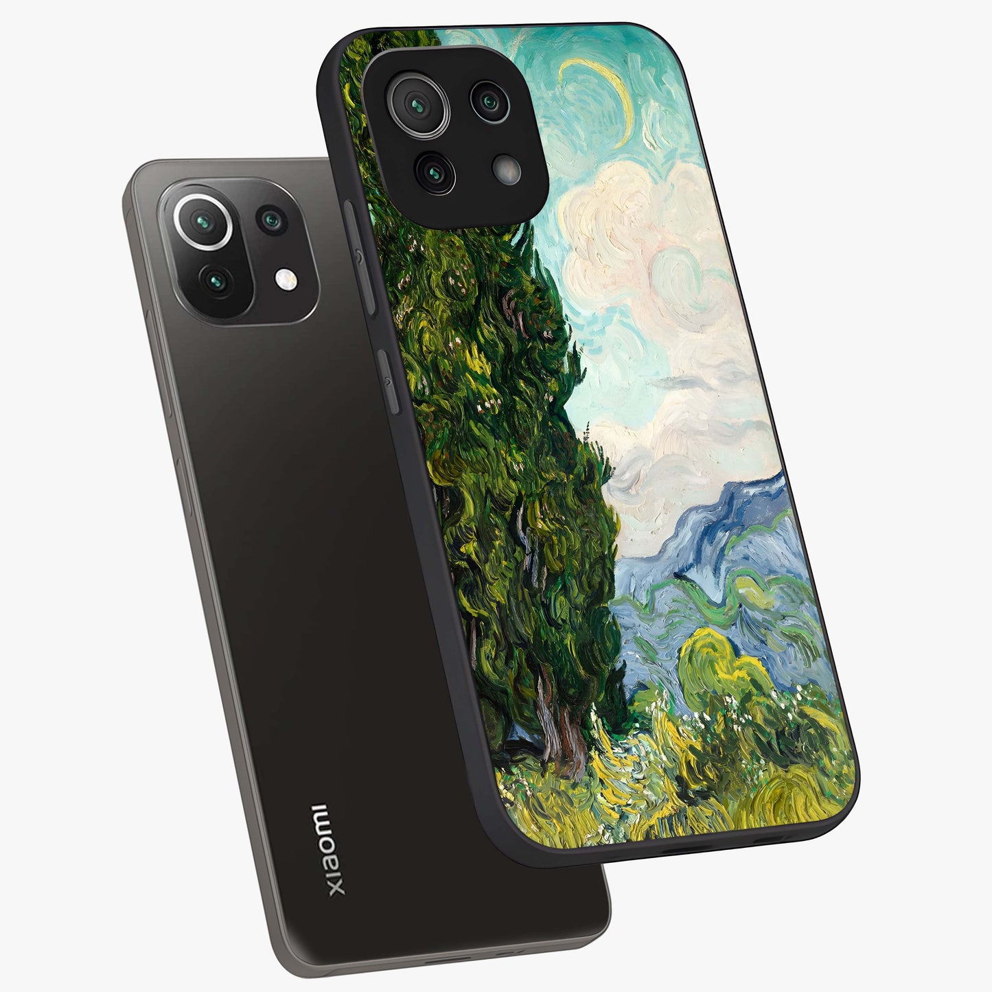 Van Gogh Vintage Art Glass Case displayed in angled mockup highlighting textured brushstroke design with classic aesthetic.