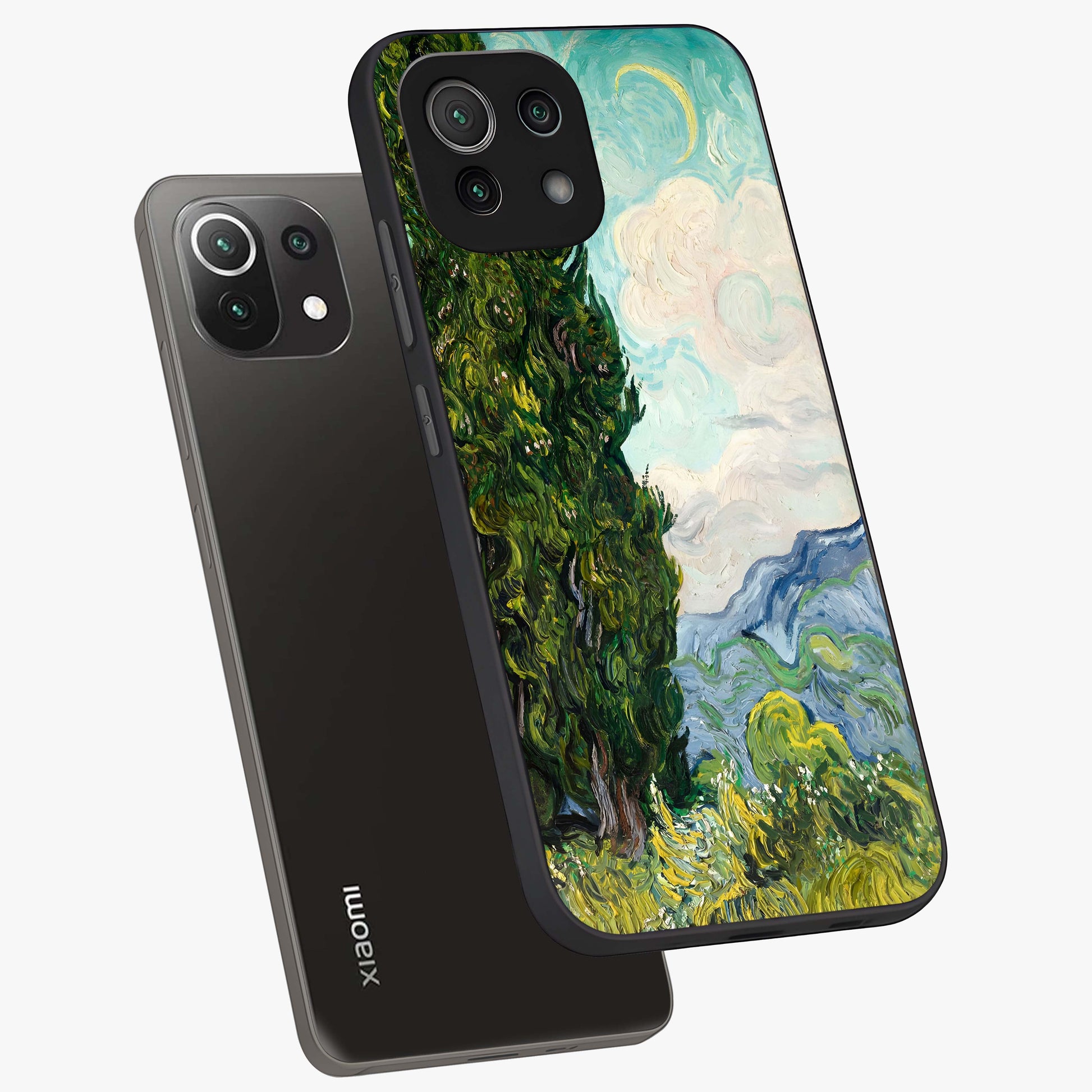 Van Gogh Vintage Art Glass Case displayed in angled mockup highlighting textured brushstroke design with classic aesthetic.