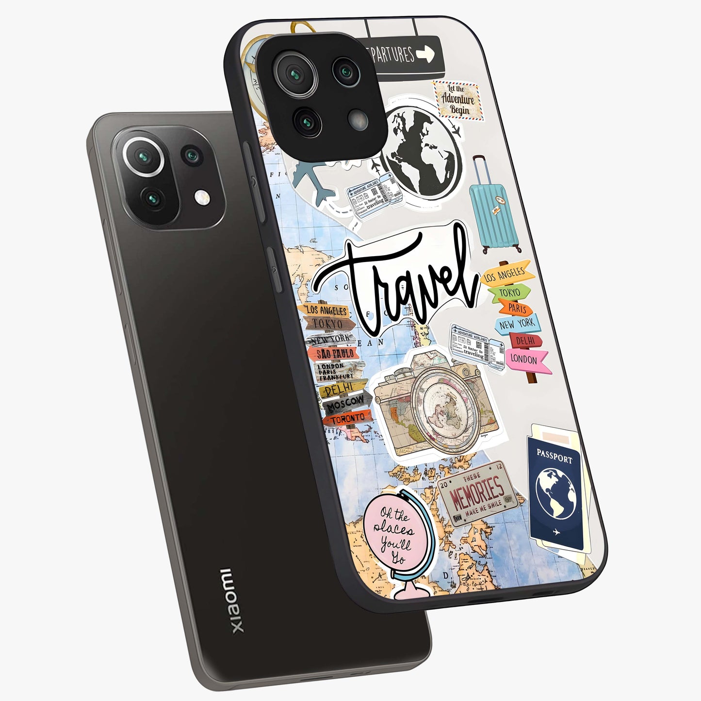 Wanderlust Journal Glass Case displayed in angled mockup highlighting adventure themed design with aesthetic travel vibe.