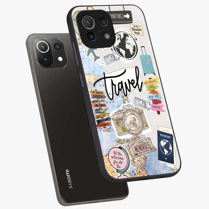 Wanderlust Journal Glass Case displayed in angled mockup highlighting adventure themed design with aesthetic travel vibe.